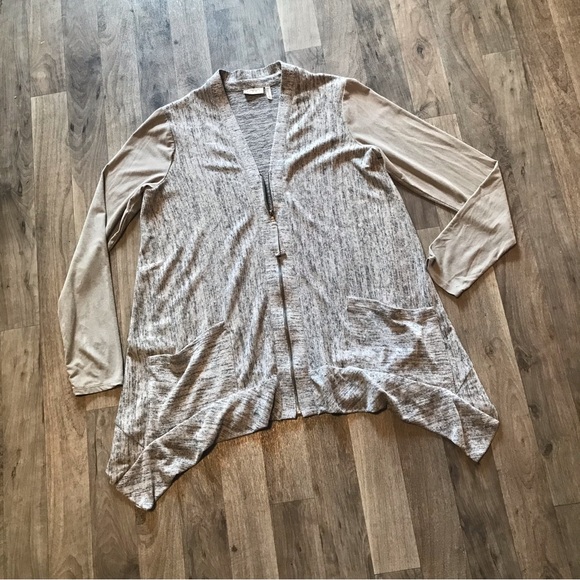 LOGO by Lori Goldstein Gray Suede Sleeve Zip Up Cardigan Size XS - Picture 1 of 11